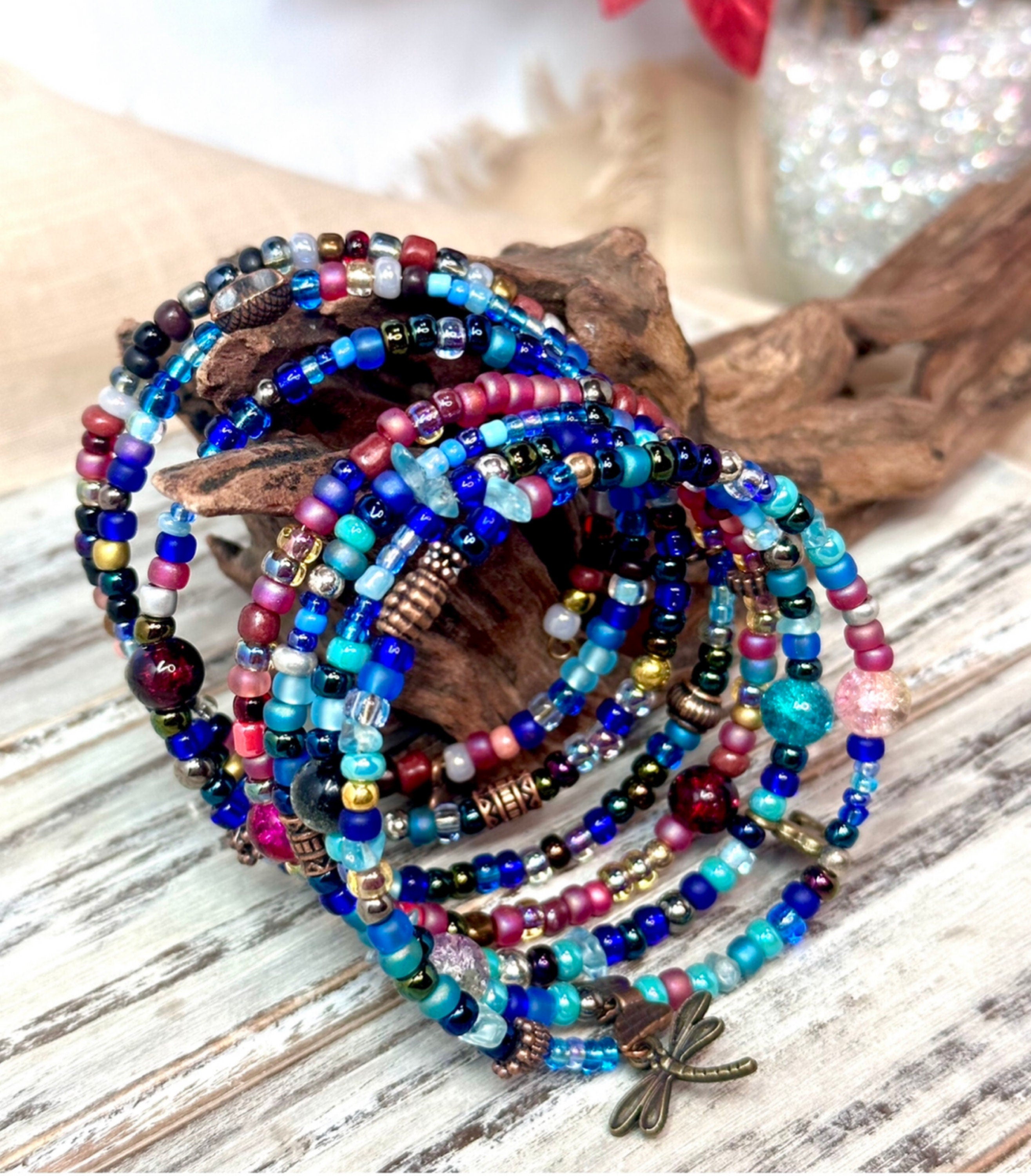 Fun Wrap Around Assorted Bead Type Color Wrap Bracelet-Two Size Opti